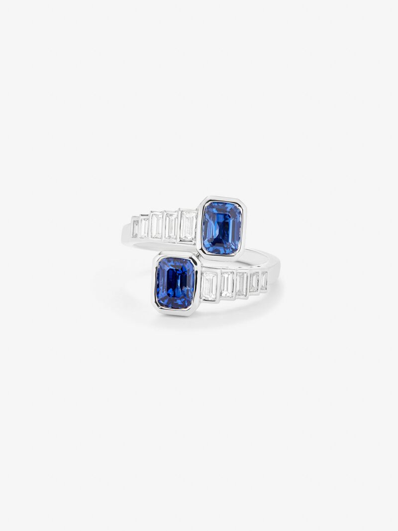 You and I 18k White Gold Ring with Blue and Blue Lofiros live in octagonal 2,2 cts and white diamonds in 0.52 cts baggos image number 1