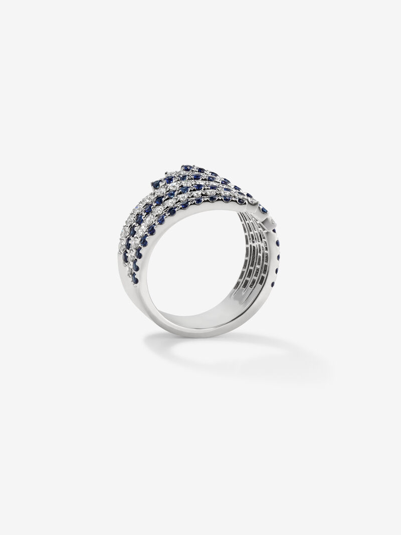 18K White Gold Ring with Diamond and Sapphire image number 4