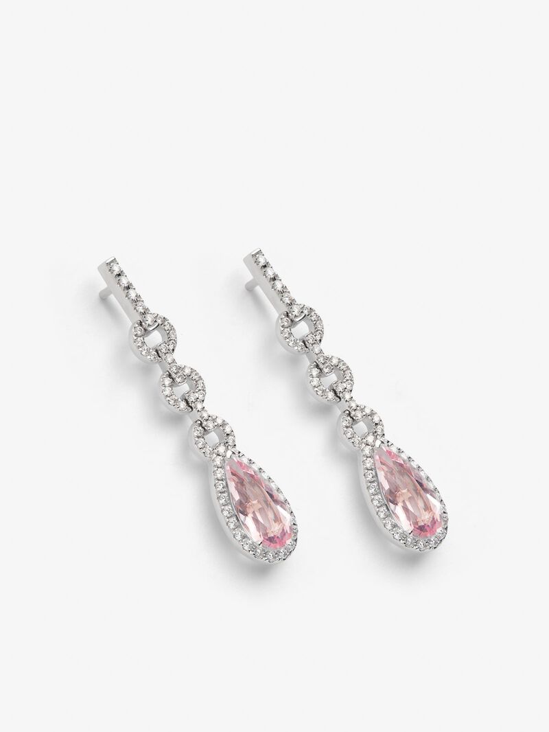 18K white gold earrings with 3 ct pear-cut morganites and 0.69 ct brilliant-cut diamonds image number 2