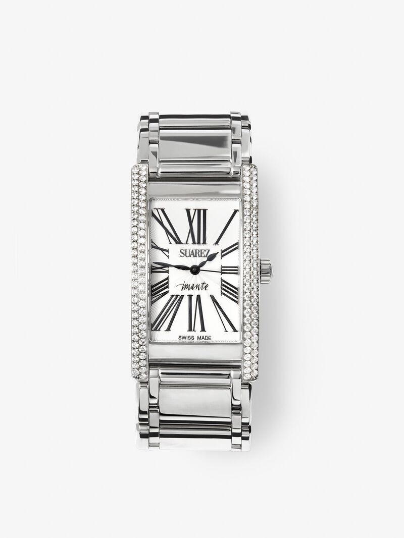 Stainless steel watch with white diamonds in bright size, sapphire glass and quartz movement image number 0