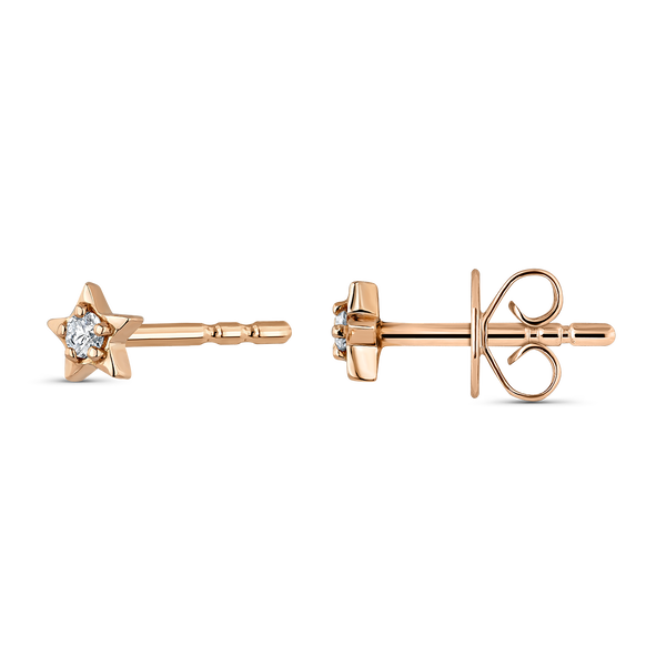 Star earrings for girls in 18k rose gold with a diamond, PE21116-ORD_V