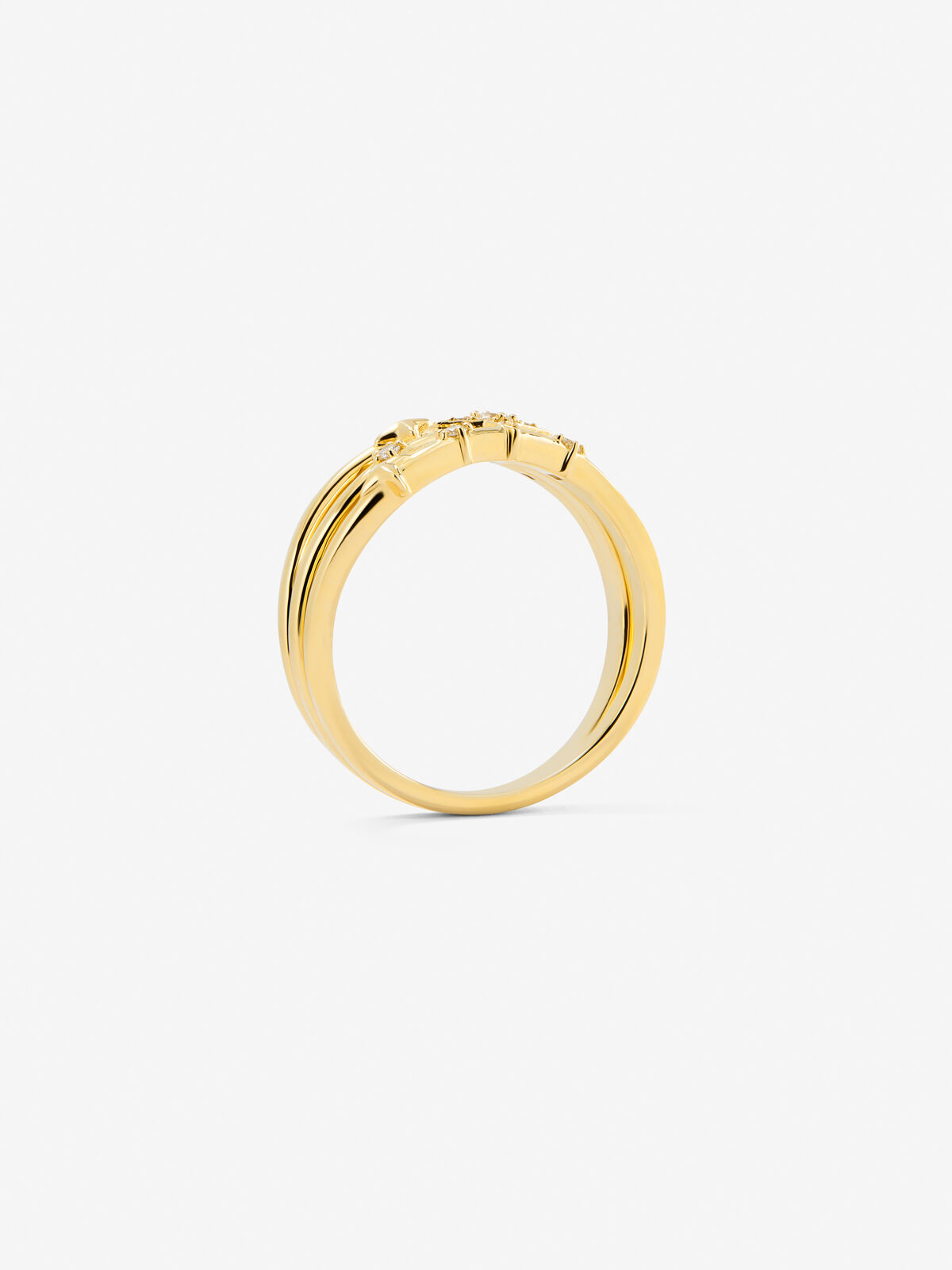 18K yellow gold multi arm ring with 9 brilliant cut diamonds with a total of 0.08 cts Suarez