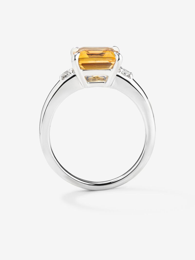 925 silver ring with citrine quartz in emerald size 2.86 cts and white diamonds in 0.09 cts bright size image number 3