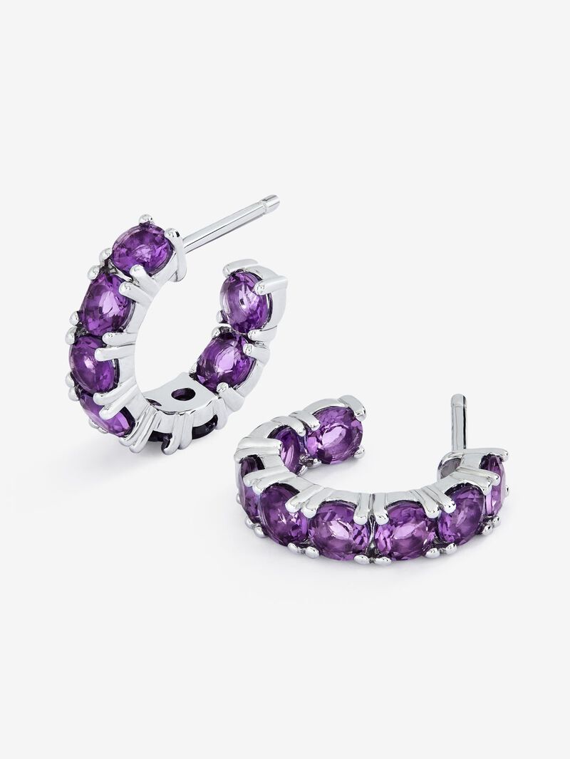 925 silver hoop earrings with 16 brilliant-cut purple amethysts with a total of 3.36 cts image number 2