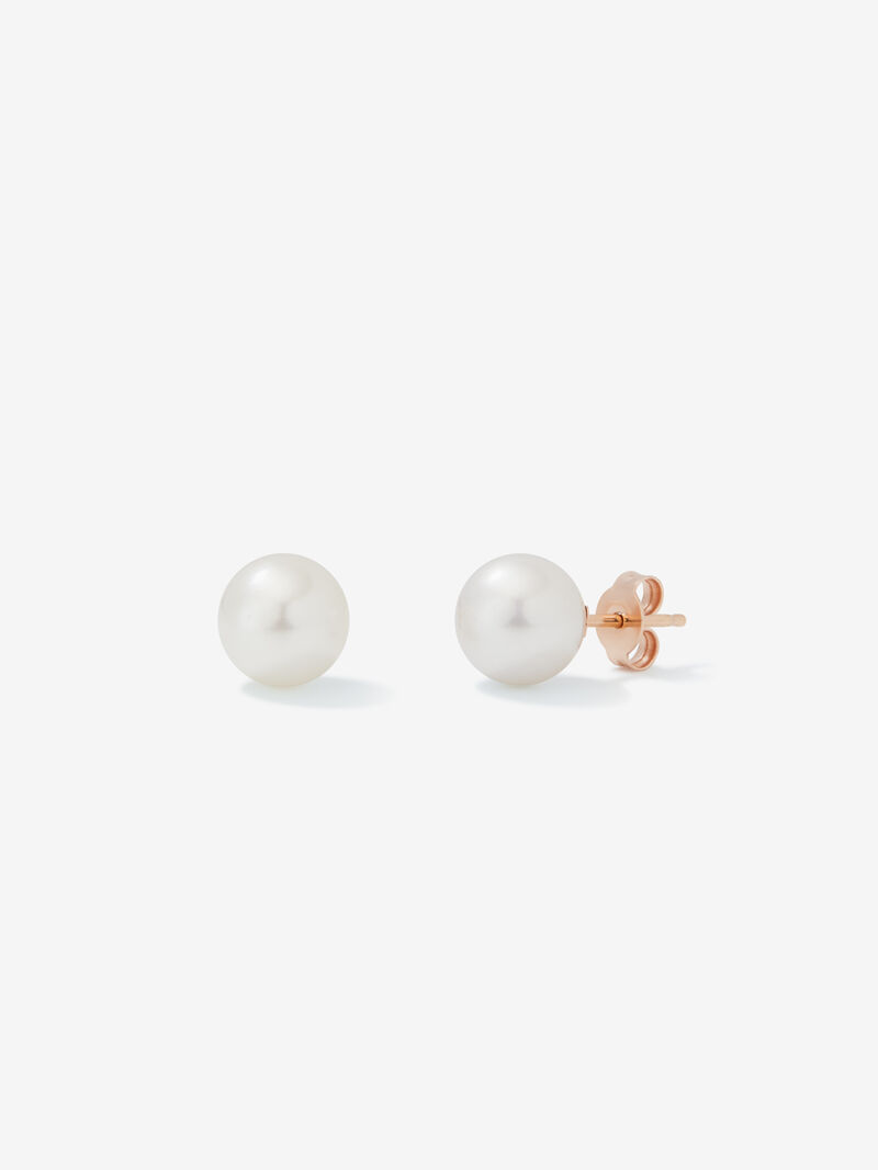 18k rose gold button earring with 9.5mm Australian pearl. image number 0