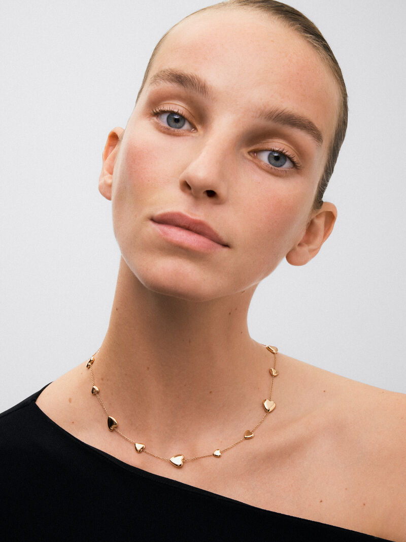 18K rose gold necklace with hearts image number 1