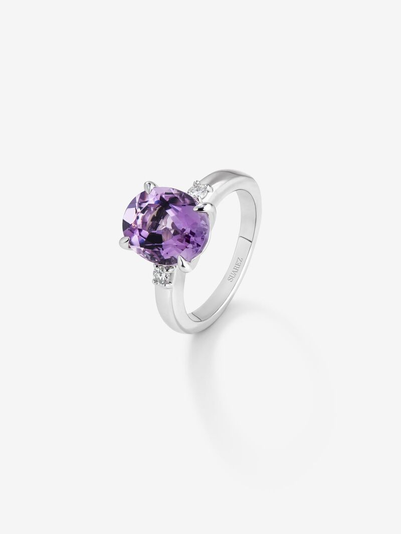 928 Silver triple ring with amethyst and diamonds image number 0