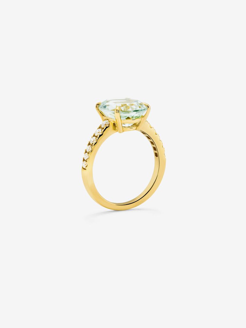 18K yellow gold ring with green and diamond amethyst image number 4