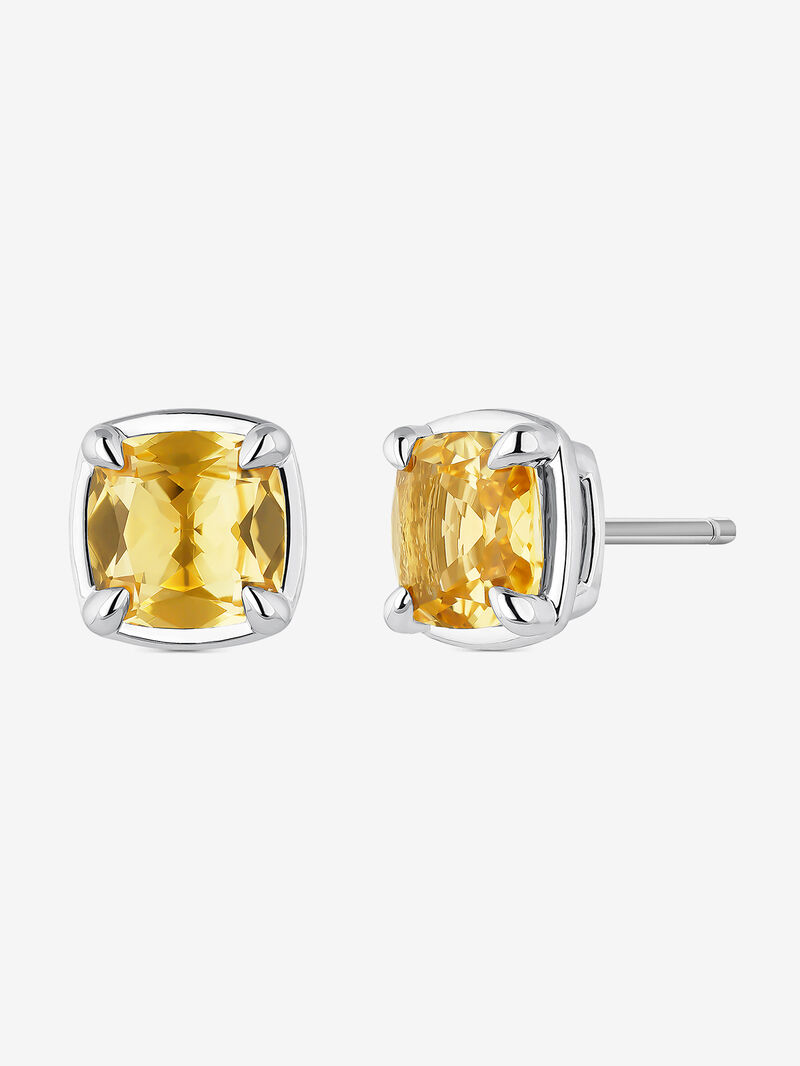 925 silver earrings with two cushion-cut citrine quartz image number 0