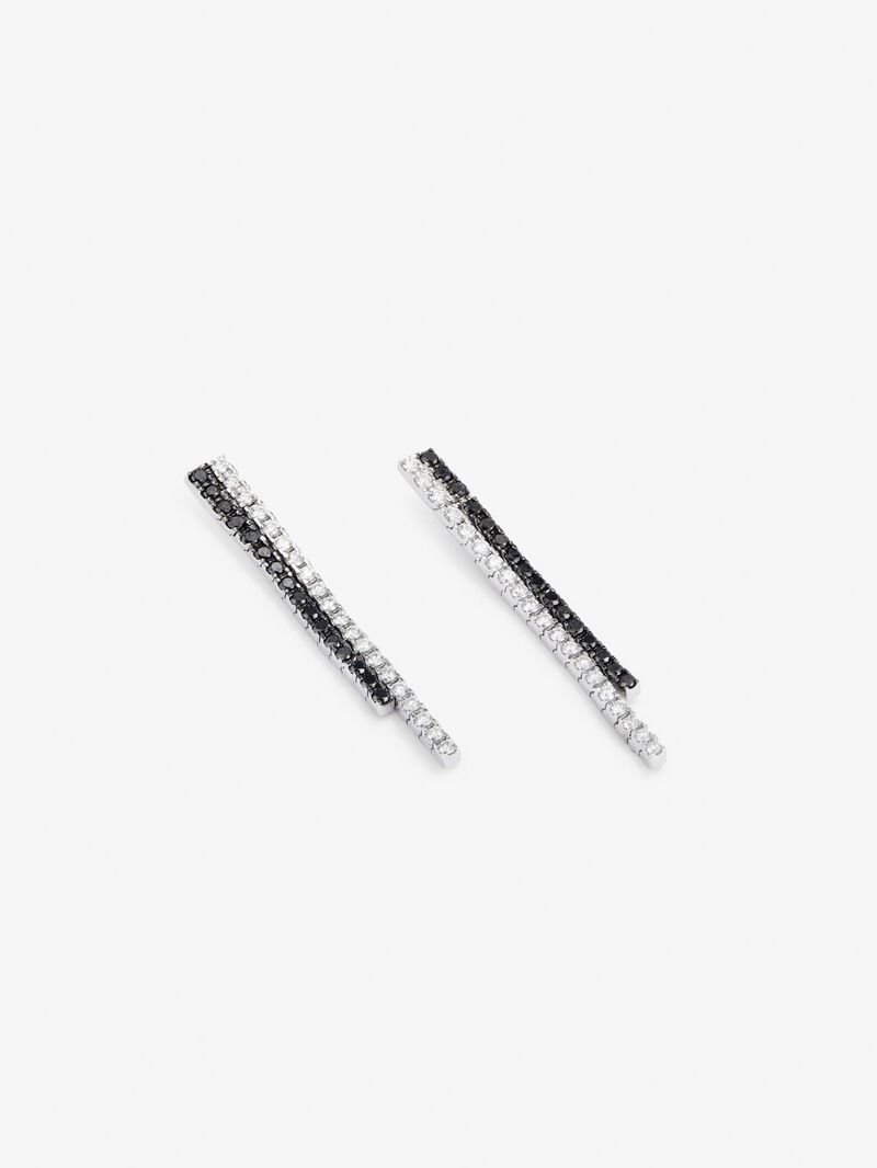 18K white gold pendant earrings with black diamond and white diamond. image number 2