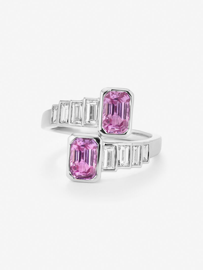 You and I 18k White Gold Ring with pink sapphires image number 1