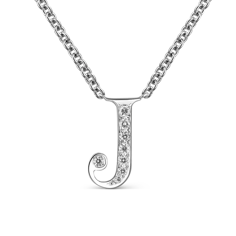 Colgante letra J grande de oro blanco de 18kt con diamantes, PT17002-OBDJ_V