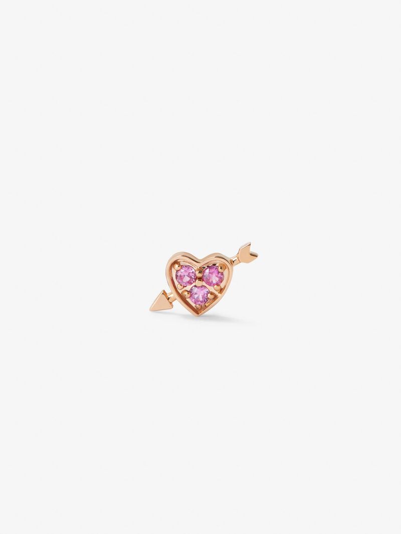 Individual 18K rose gold earring with 3 brilliant-cut pink sapphires with a total of 0.1 cts and heart shape image number 0