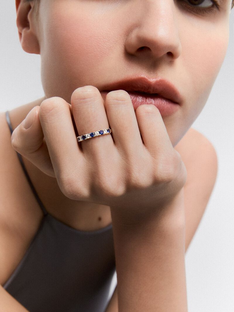 Middle Ring 18k Gold Alliance with Sapphire and Diamond image number 1