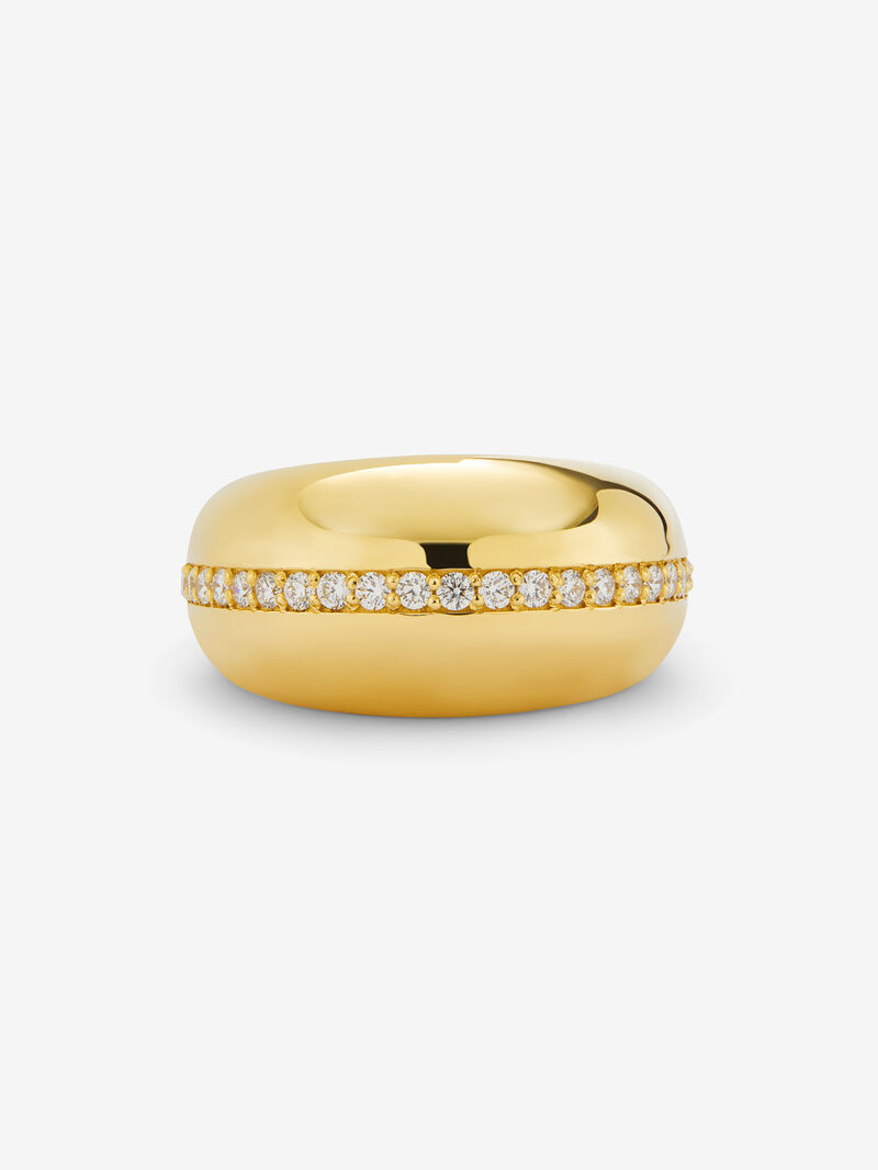 18K Yellow Gold Ring with Brilliant-Cut Pavé Diamonds image number 2