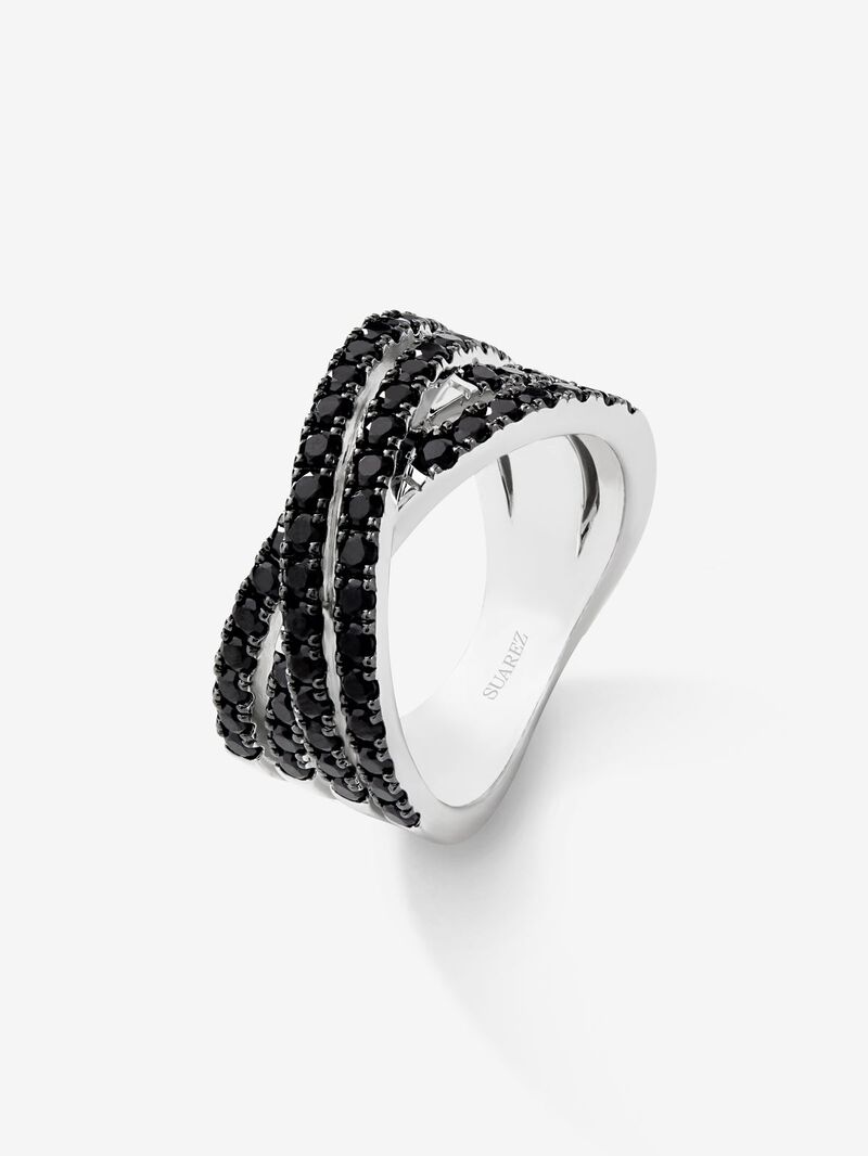 925 silver cross ring with brilliant-cut black spinels image number 0