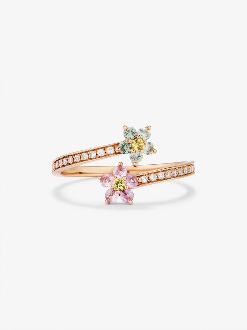 18K rose gold ring with 12 brilliant-cut multicolor sapphires with a total of 0.26 cts and 22 brilliant-cut diamonds with a total of 0.1 cts image number 2