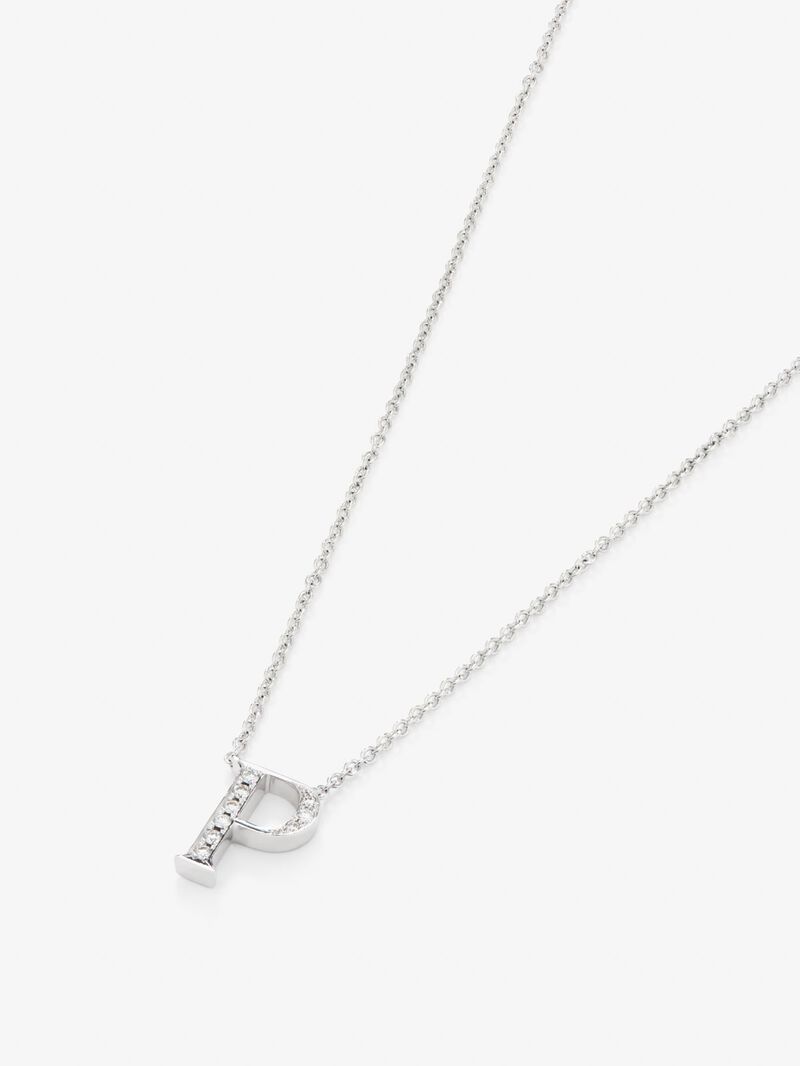 18K white gold pendant with letter P and 9 brilliant-cut diamonds with a total of 0.06 cts image number 1