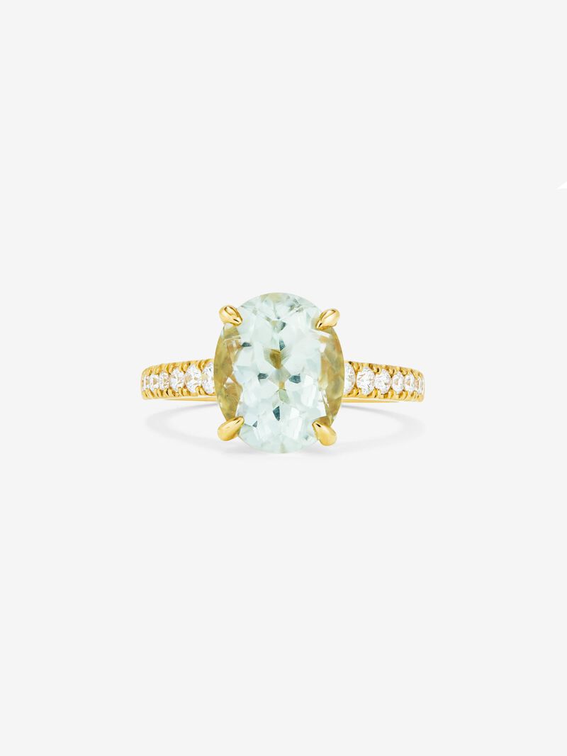 18K yellow gold ring with green and diamond amethyst image number 2