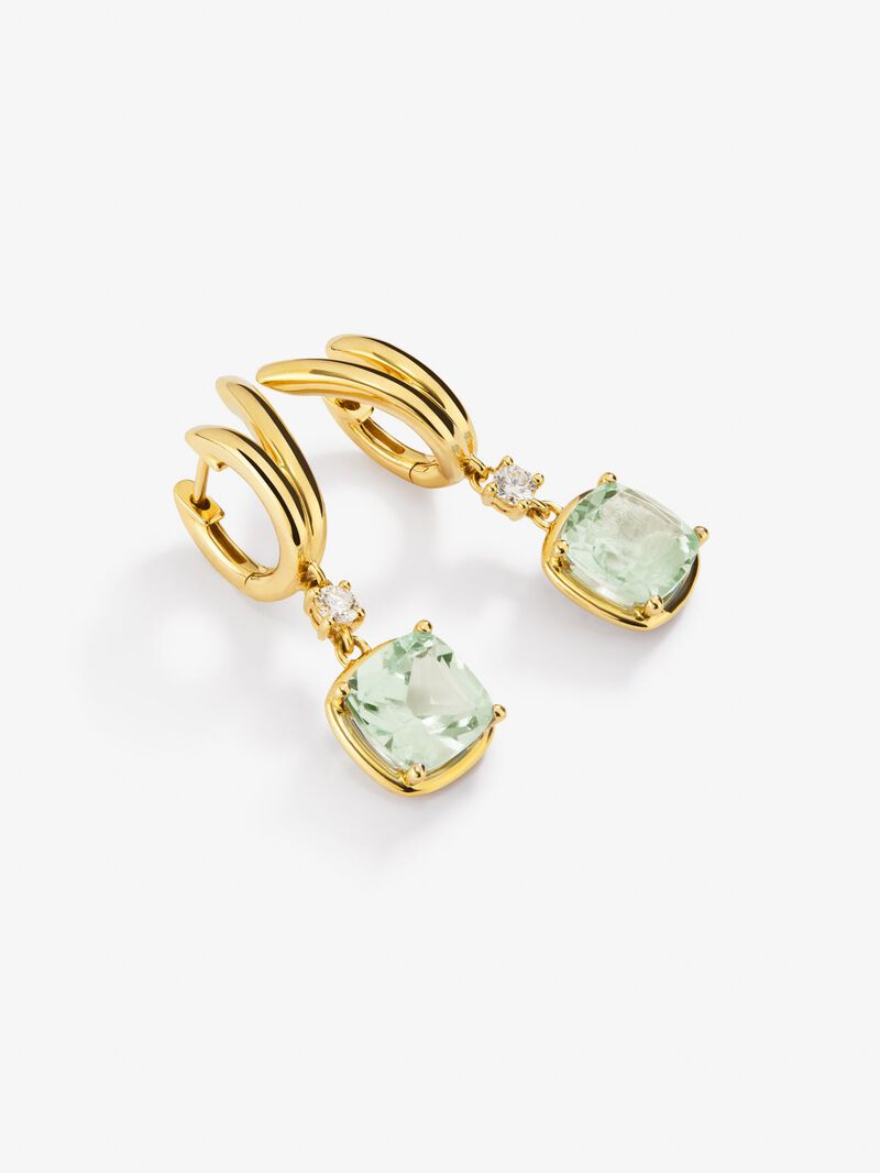 18K yellow gold earrings with 2 cushion-cut green amethysts with a total of 6.4 cts and 2 brilliant-cut diamonds with a total of 0.21 cts image number 2