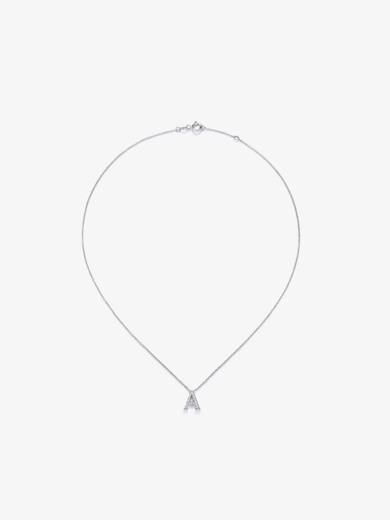 18K white gold pendant with letter A paved with 7 brilliant-cut diamonds with a total of 0.08 cts image number 0