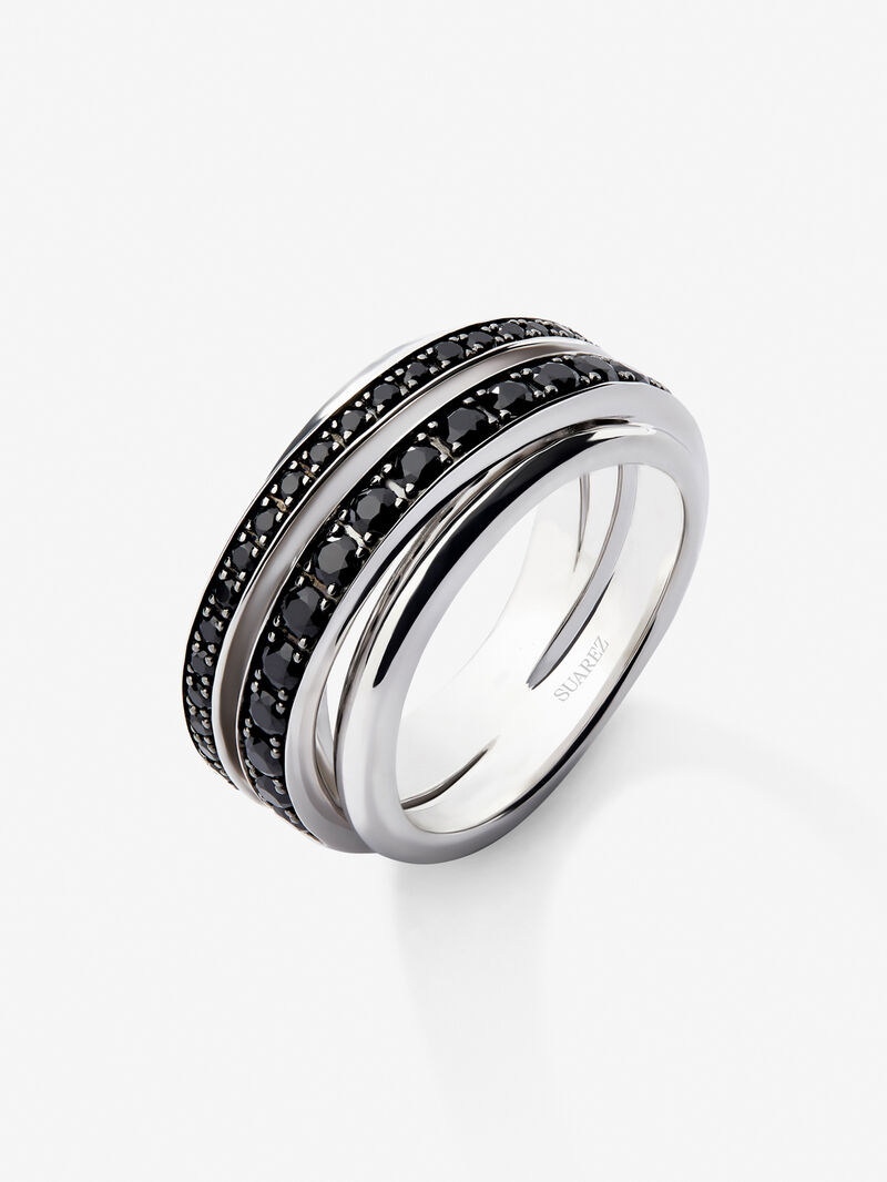 925 Silver Ring with Black Spinel Pavé image number 1