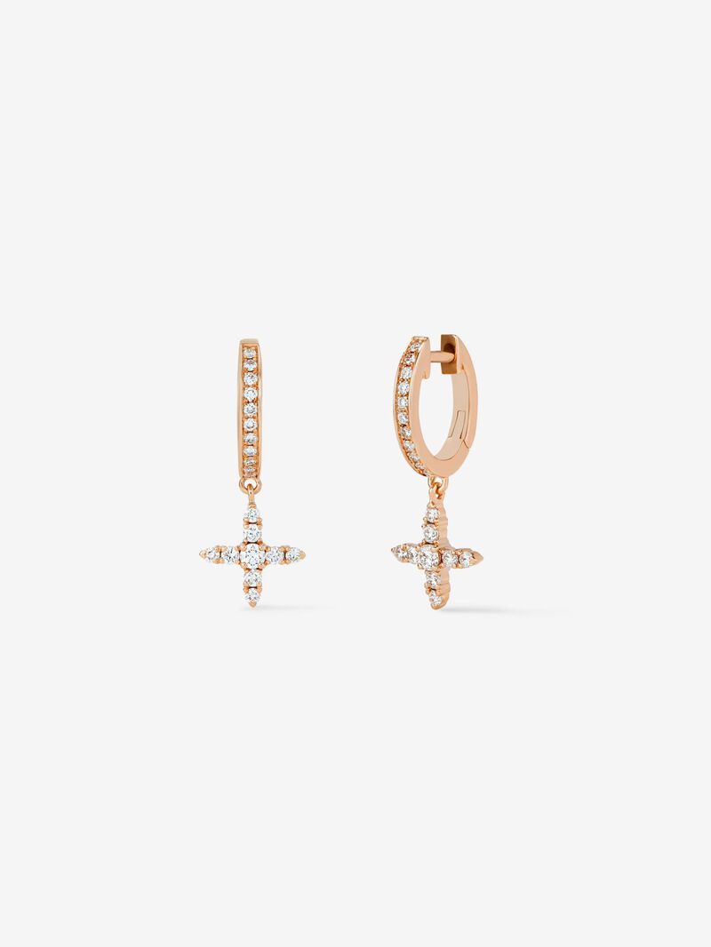 Individual hoop earring with hanging star in 18K rose gold with diamonds. image number 0