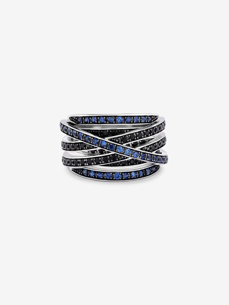 Wide multi-arm 925 silver ring with spinels and sapphires image number 2