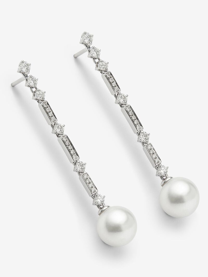 18K white gold earrings with white pearls and white diamonds in a bright size of 0.66 image number 2