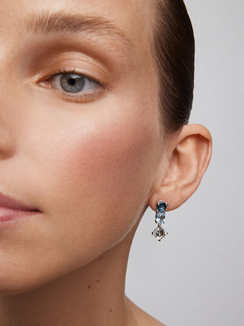 925 silver earrings with green amethysts, London blue and sky blue topazes image number 3
