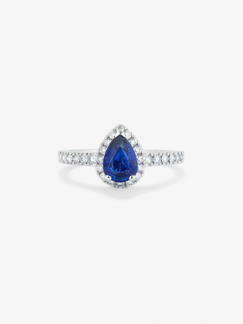 18K white gold ring with pear-cut blue sapphire of 1.83 cts and 32 brilliant-cut diamonds with a total of 0.44 cts image number 2