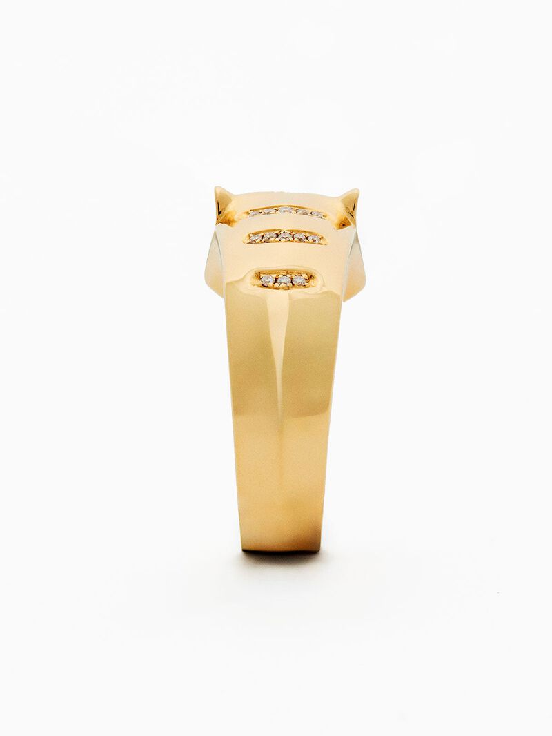 18K yellow gold ring with 26 brilliant-cut diamonds with a total of 0.08 cts and a tiger shape image number 8