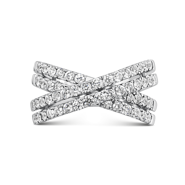 conocido semilla Glosario Anillo cruzado multibrazo de oro blanco de 18kt con diamantes | Joyería  Suarez