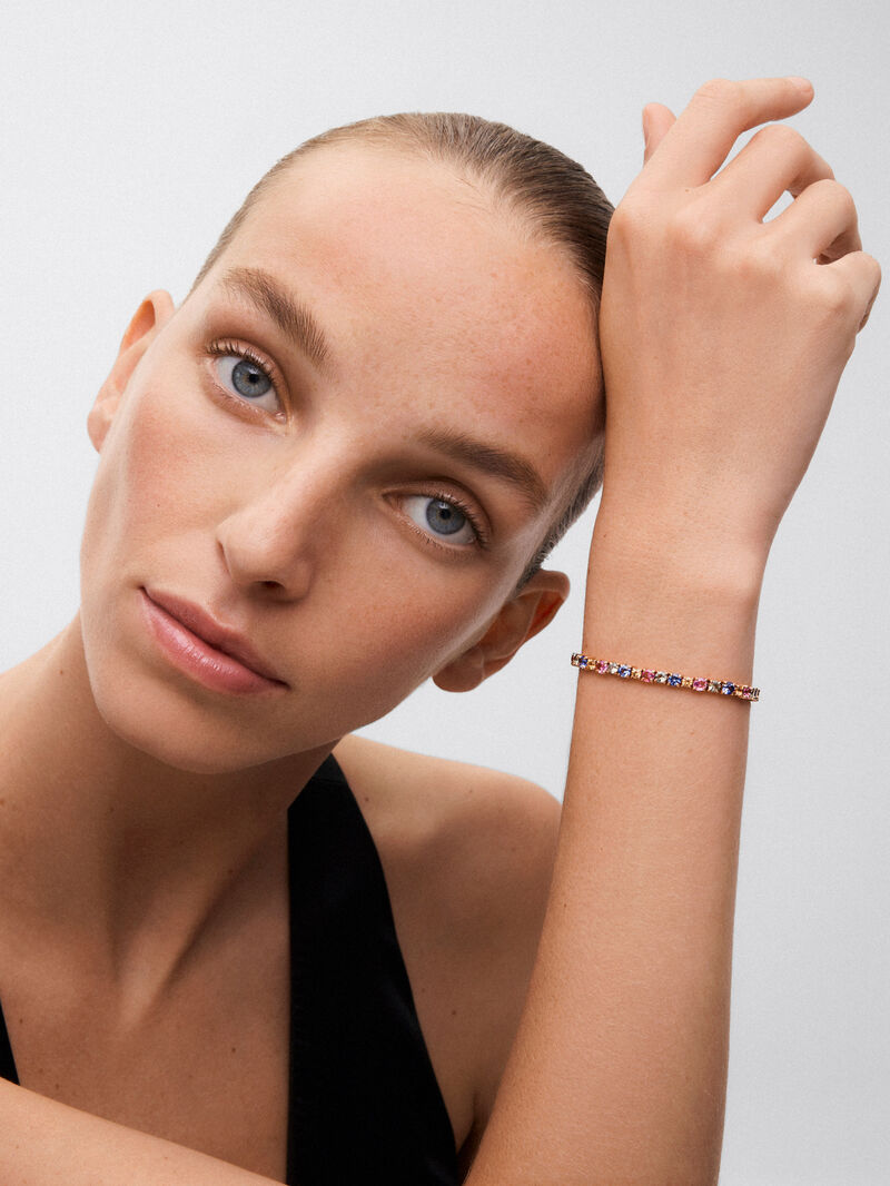 18K rose gold bracelet with 46 brilliant-cut multicolor sapphires image number 1