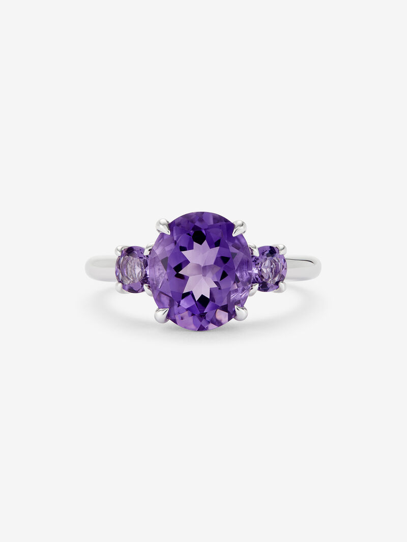 925 silver triple ring with oval-cut purple amethyst of 2.66 cts and 2 brilliant-cut purple amethysts with a total of 0.42 cts image number 1