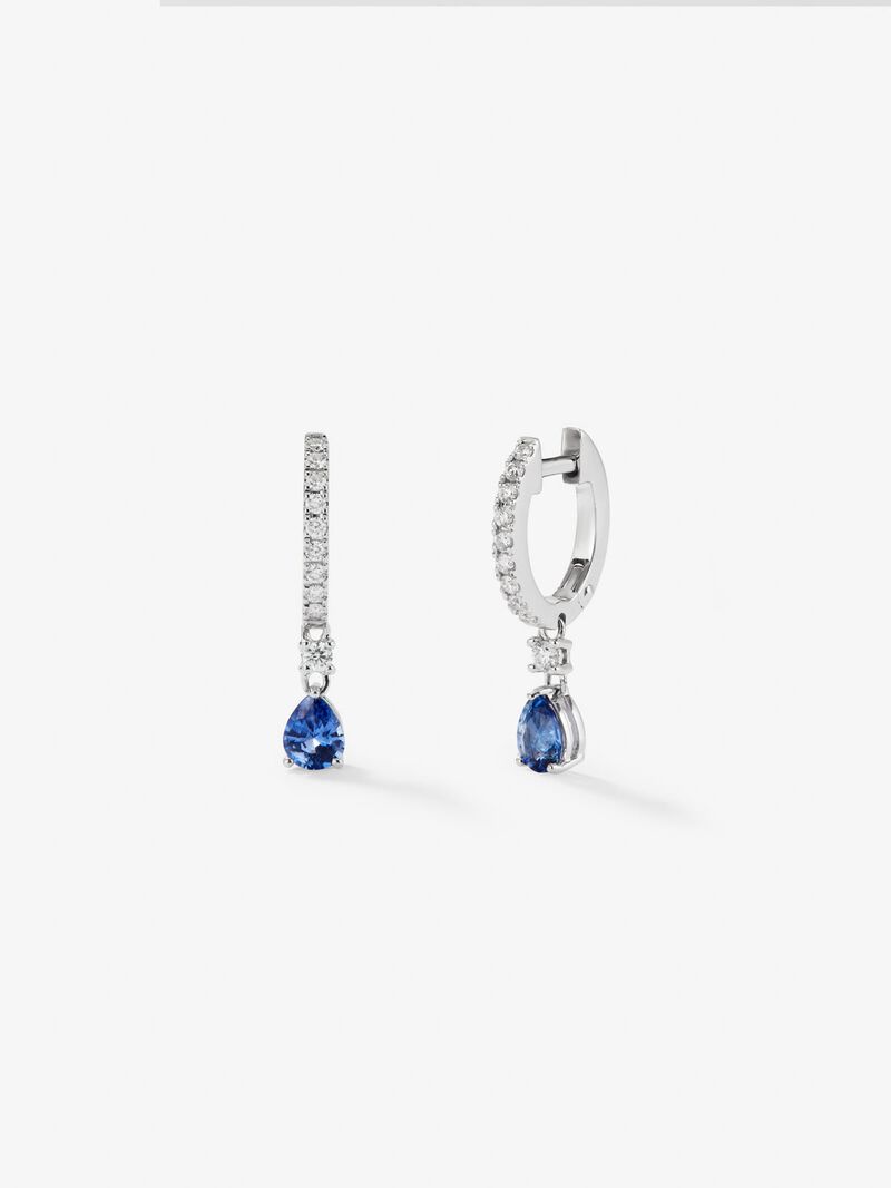 18K white gold hoop earrings with 2 pear-cut blue sapphires with a total of 0.77 cts and 28 brilliant-cut diamonds with a total of 0.3 cts image number 0