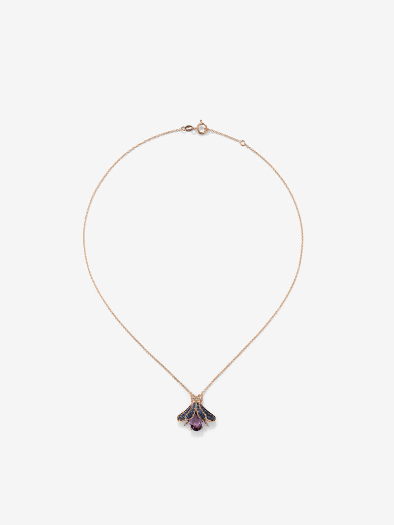 18K Rose Gold Insect Pendant Chain with Amethyst and Sapphire image number 0