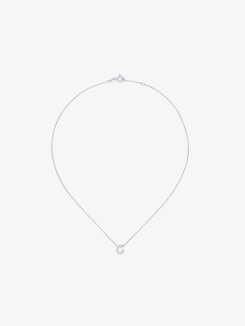 Pendant necklace with small initial in 18K white gold and diamonds image number 0