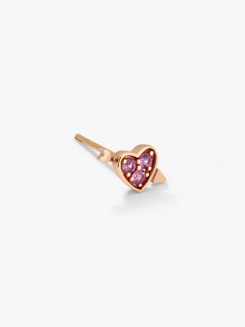 Individual 18K rose gold earring with 3 brilliant-cut pink sapphires with a total of 0.1 cts and heart shape image number 4
