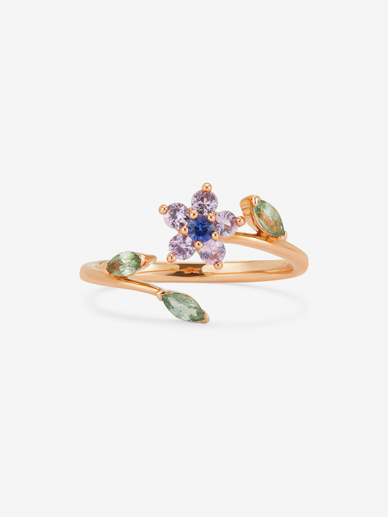 18K rose gold ring with 9 pink, green and blue sapphires in brilliant and marquise cut with a total of 0.55 cts image number 2