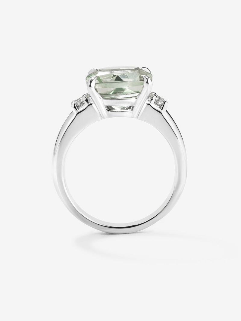 925 silver triple ring with cushion-cut green amethyst of 3.95 cts and 2 brilliant-cut diamonds with a total of 0.12 cts image number 4