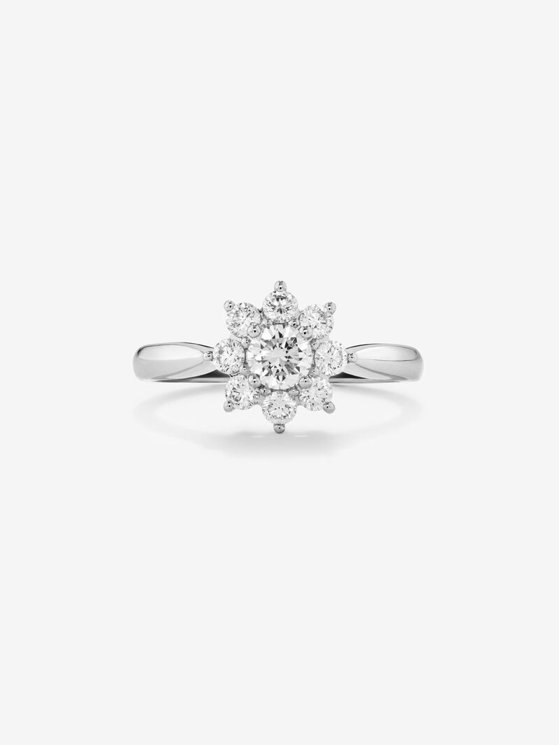 Solitario de compromiso flor de oro blanco de 18kt con diamantes image number 1