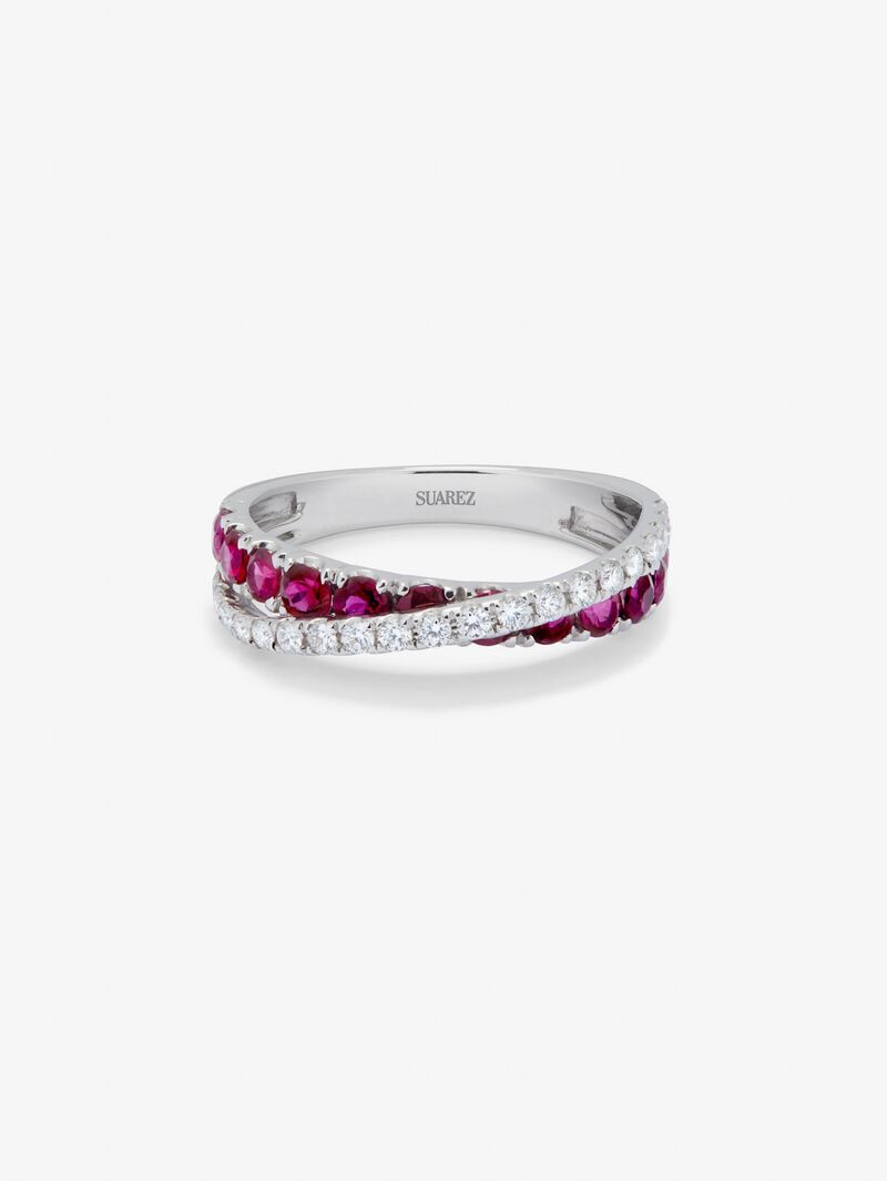 18K white gold cross ring with ruby and diamond image number 2