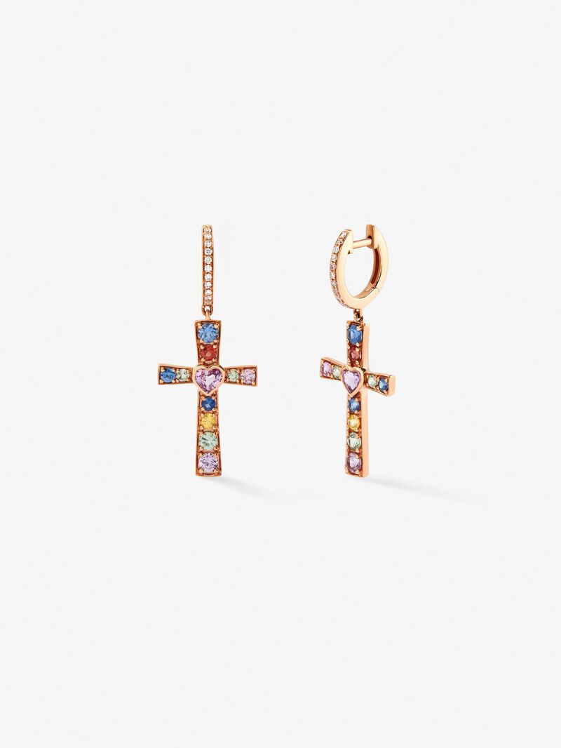 18kt rose gold earrings with multicolored sapphires image number 0
