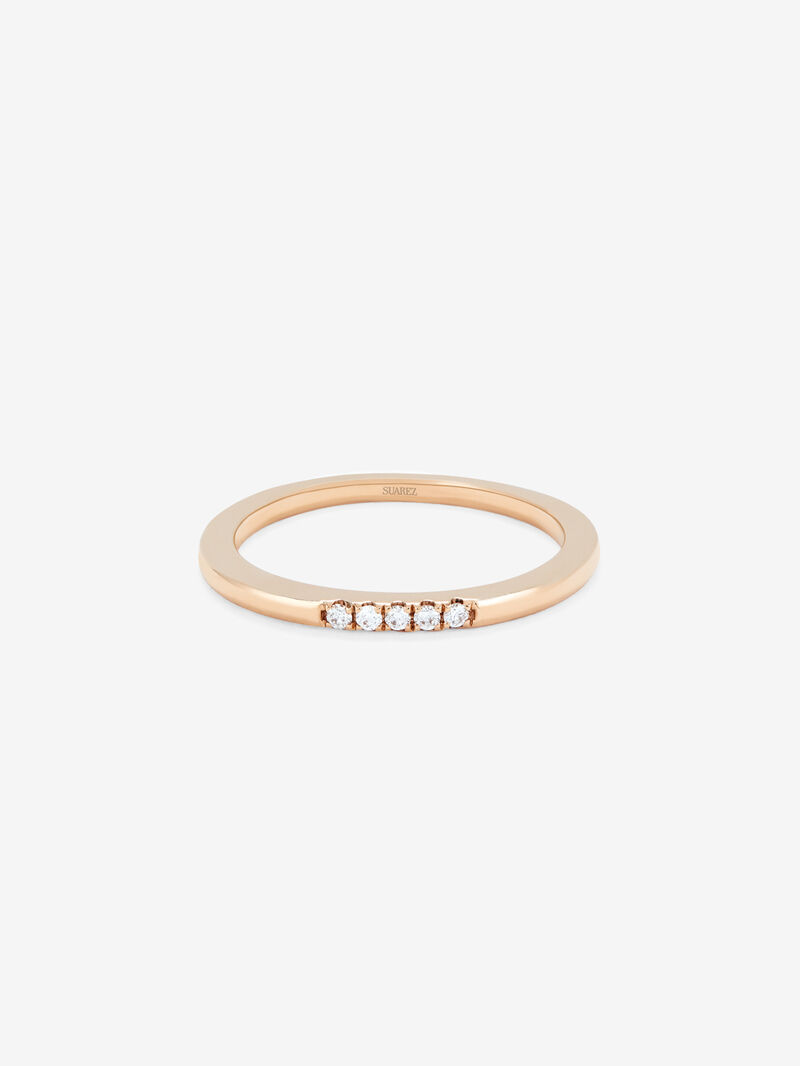Thin 18K rose gold band ring with diamonds image number 2