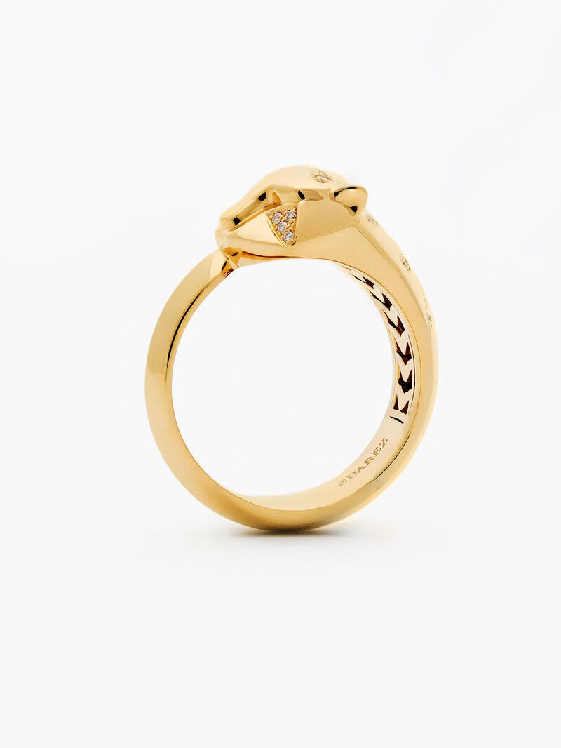 18K yellow gold ring with 26 brilliant-cut diamonds with a total of 0.08 cts and a tiger shape image number 4