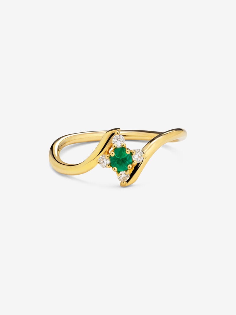 18K yellow gold ring with brilliant-cut green emerald of 0.088 cts and 4 brilliant-cut diamonds with a total of 0.08 cts image number 2