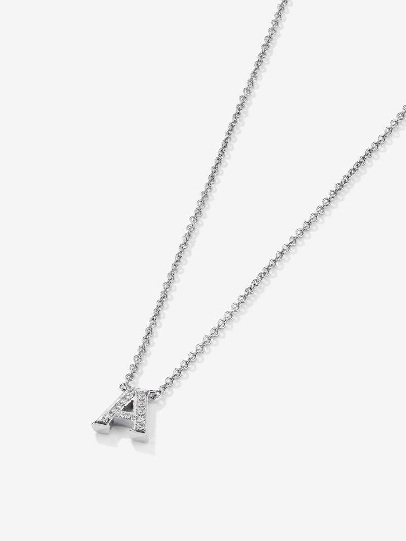 Pendant necklace with small initial in 18K white gold and diamonds. image number 2