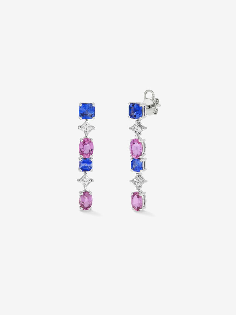 18K White Gold Gold Earrings with 2.19 CTS Blue Zafiros, Rosas Zafiros 2.96 CTS and 0.65 CTS White Diamonds image number 0