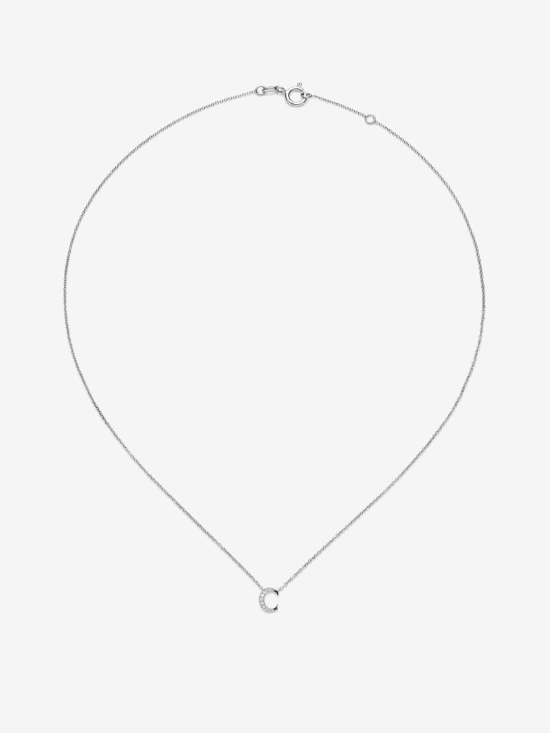18K white gold pendant with letter C and 9 brilliant-cut diamonds with a total of 0.023 cts image number 0